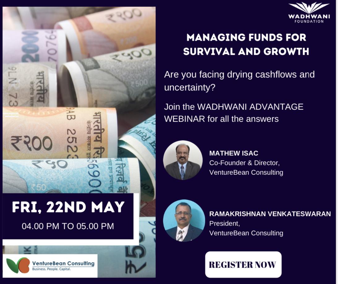 COVID-19 is forcing businesses to re-evaluate everything they do. <a href="/VentureBean/">VentureBean</a>  in partnership with Wadhwani Advantage bring you the Wadhwani Advantage Webinar Series on Managing Funds For Survival and Growth.

Register at bit.ly/36a7yrD
VentureBean.com