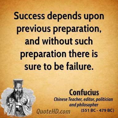 I often talk about the benefit of preparation and how that affects success or failure. In Nigeria, we often say that we are good at planning but poor at implemention. I have often argued that we are actually poor at planning. What I really mean is that we are poor at PREPARATION.