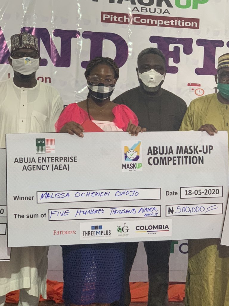 The young lady that won, Malissa Onojo, a student, had read ALL the guidelines for masks: that of  @WHO ,  @NCDCgov and  @SONNigeria and produced a mask that fully complied, beyond aesthetics. She won N500,000 and a space to display her masks at Silverbird Galleria for a month.