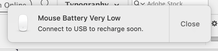 jamesianvincent's tweet photo. Yet again. Why isn't there a better notification system for this from @Apple. It's no good telling us when there's only 2% battery remaining and forcing us to stop work and charge the mouse. #crapdesign https://t.co/curjMF7H7y