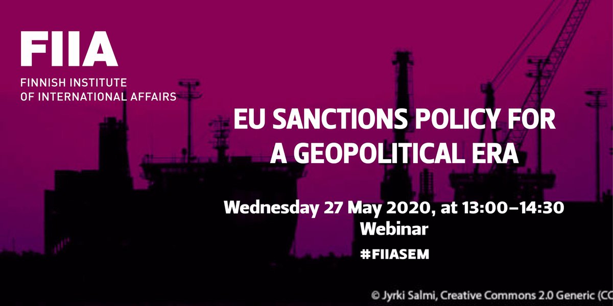 FIIA_fi's tweet photo. FIIA is organizing a webinar on #EU #Sanctions policy on 27 May! The webinar will mark the publication of the @vnteas Report "Sharpening EU sanctions policy for a geopolitical era”,✏️ FIIA and @EtlaNews. Registration: https://t.co/AG3t34aeNr
@DrClaraPortela @LSolanko https://t.co/OBVbIrRZDk