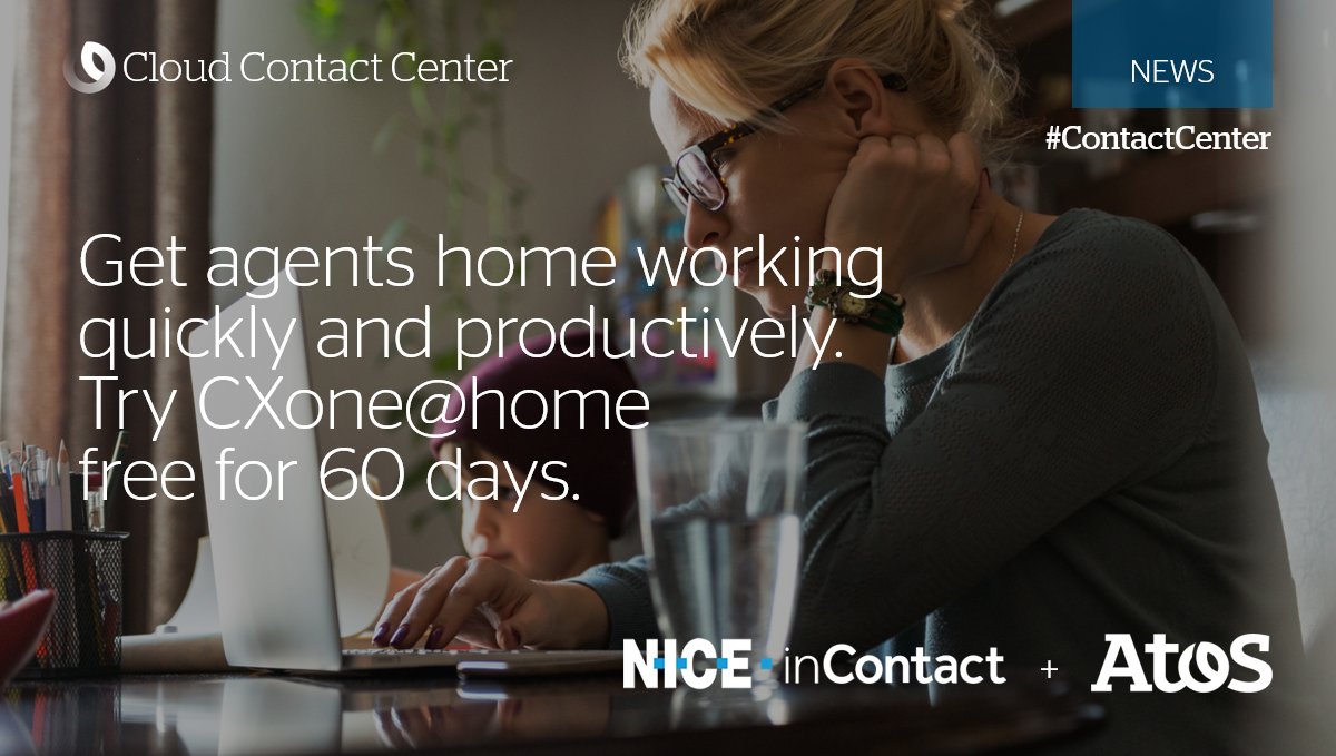 🏡We are here to help get agents home working quickly and productively. Learn more about #Cloud #ContactCenter – powered by #CXone@home offer:▶ okt.to/bDkaVZ
<a href="/inContact/">NICE inContact</a>