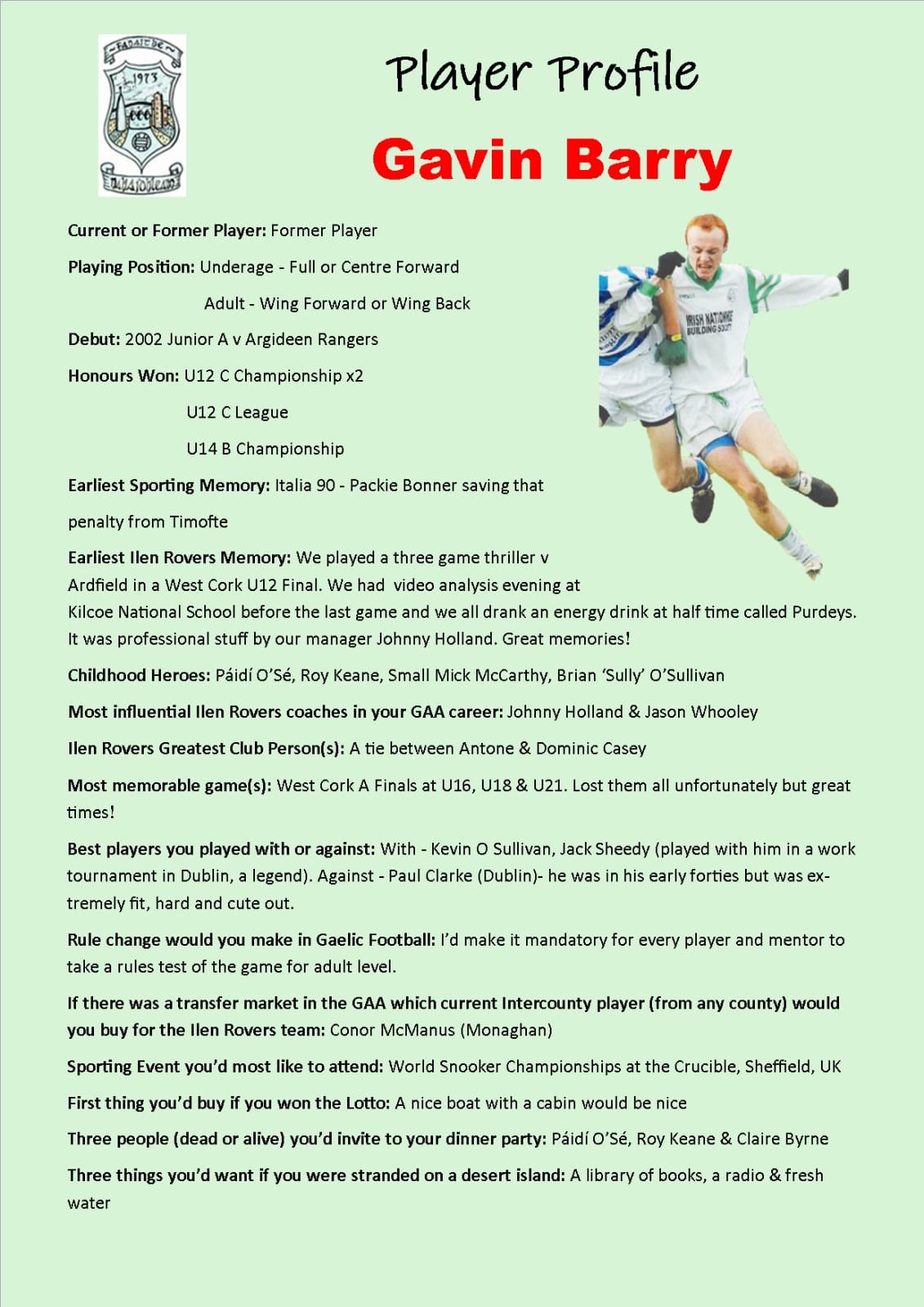 Sample Player Profile Page
