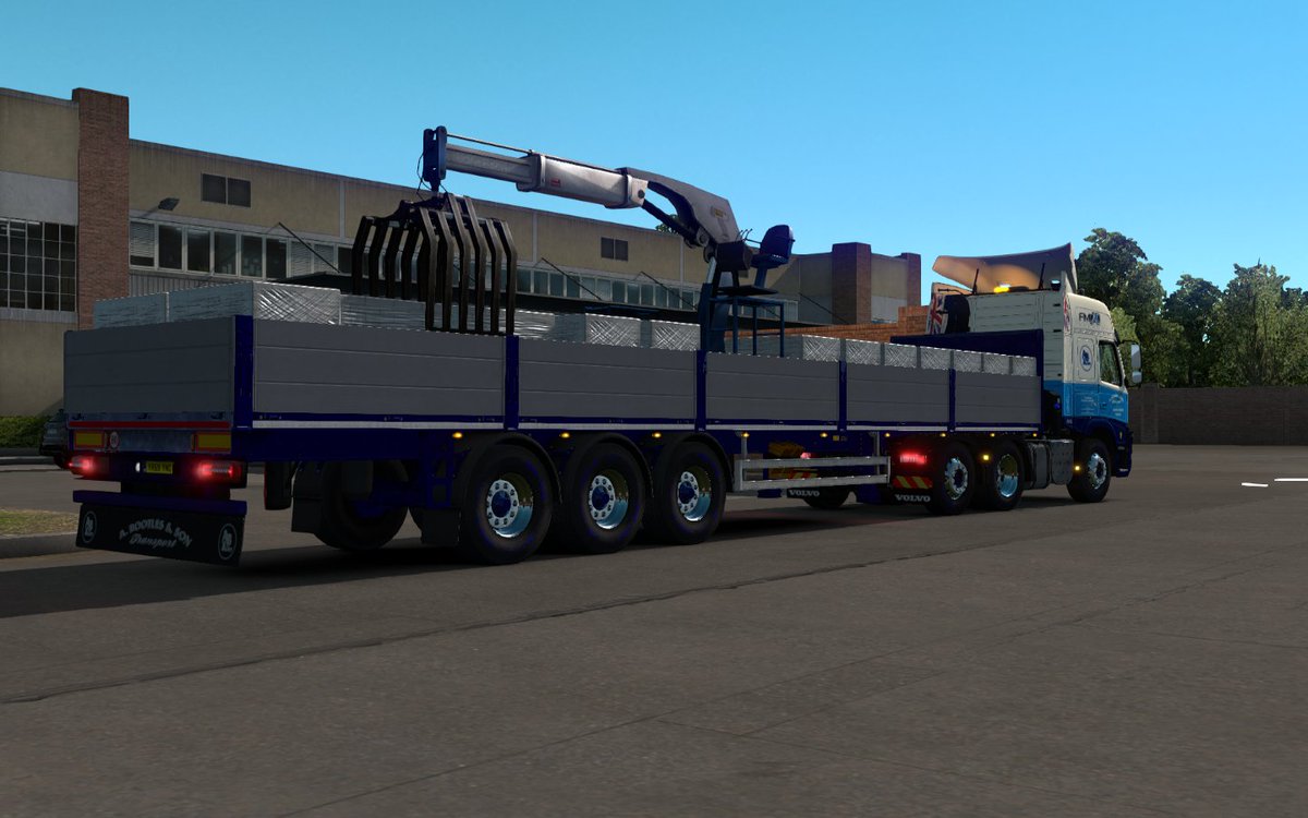 ABSTransport's tweet photo. Driver James has been in our @VolvoTrucksUK FMX Tag this week with one of our newer dropsides. We have a crane mount on this trailer and it's been hard at work dropping off floor tiles to sites in the Republic of Ireland .#TeamABS #ETS2 @SCSsoftware https://t.co/8SZ2diXbSm