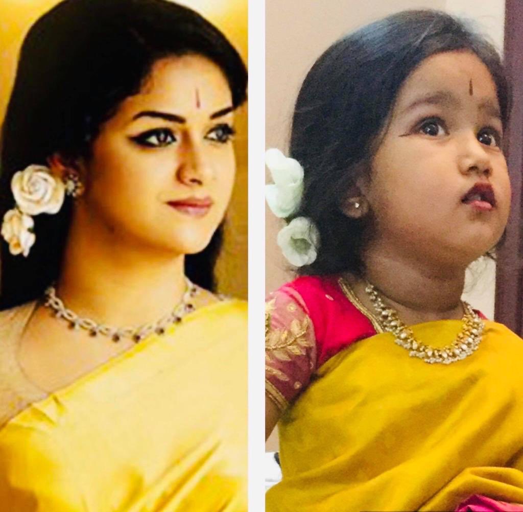EshkumarKota's tweet photo. My 3yrs cutie ISHIKA Kota  quarantine distorts remembering the great  legendary actress Savitri Garu.Ishika In ❤️ with #Mahanati movie.

@KeerthyOfficial who made it real on screen for this generation.
@nagashwin7 the recreator. @VyjayanthiFilms @SwapnaDuttCh @SwapnaCinema https://t.co/IlS9RU5J7r