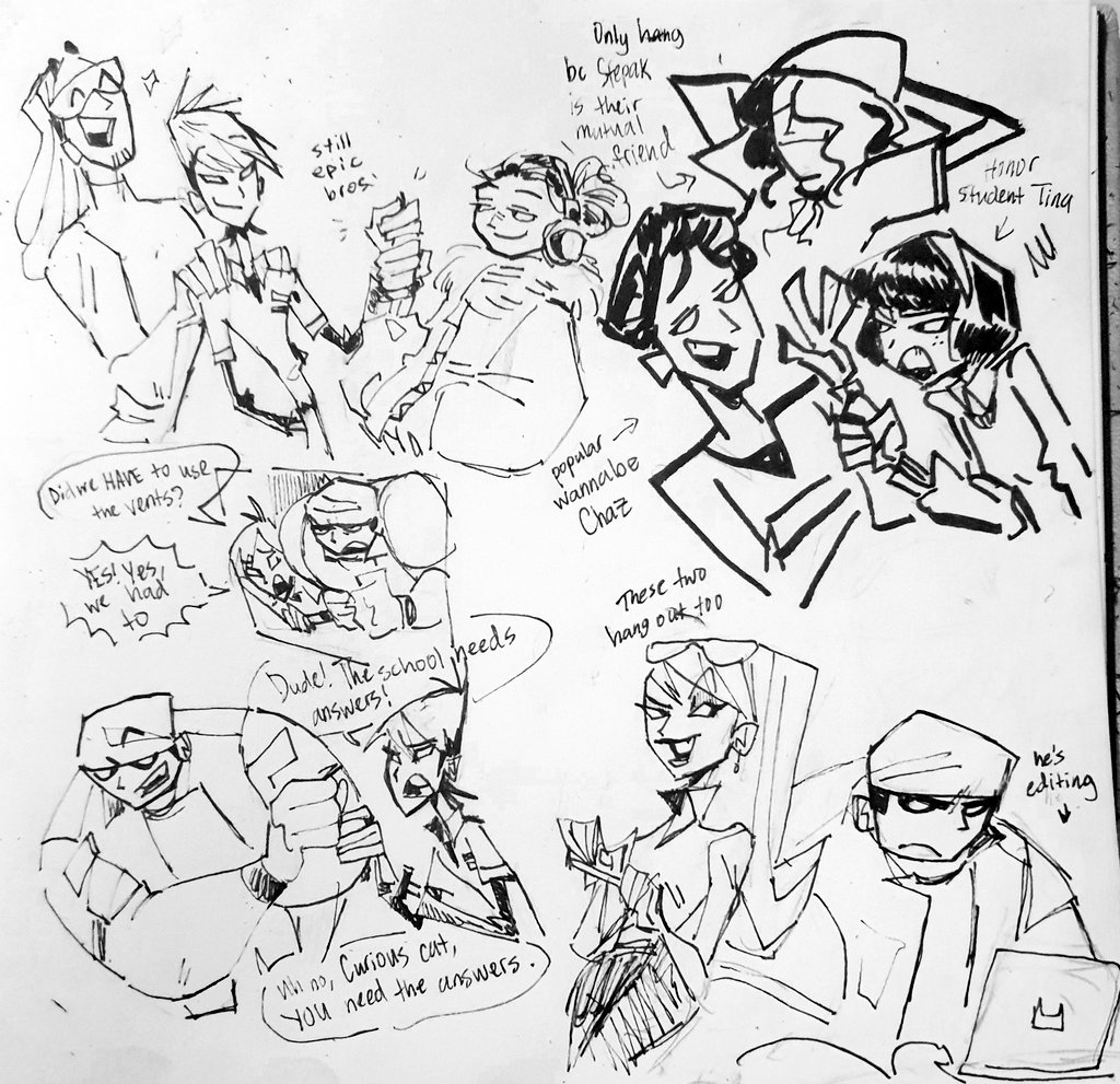 #detentionaire au idea with lee and biffy as the school news instead. Lee is the reporter and biffys the cameraman.
They investigate on small school mysteries together for news stories hehe 
