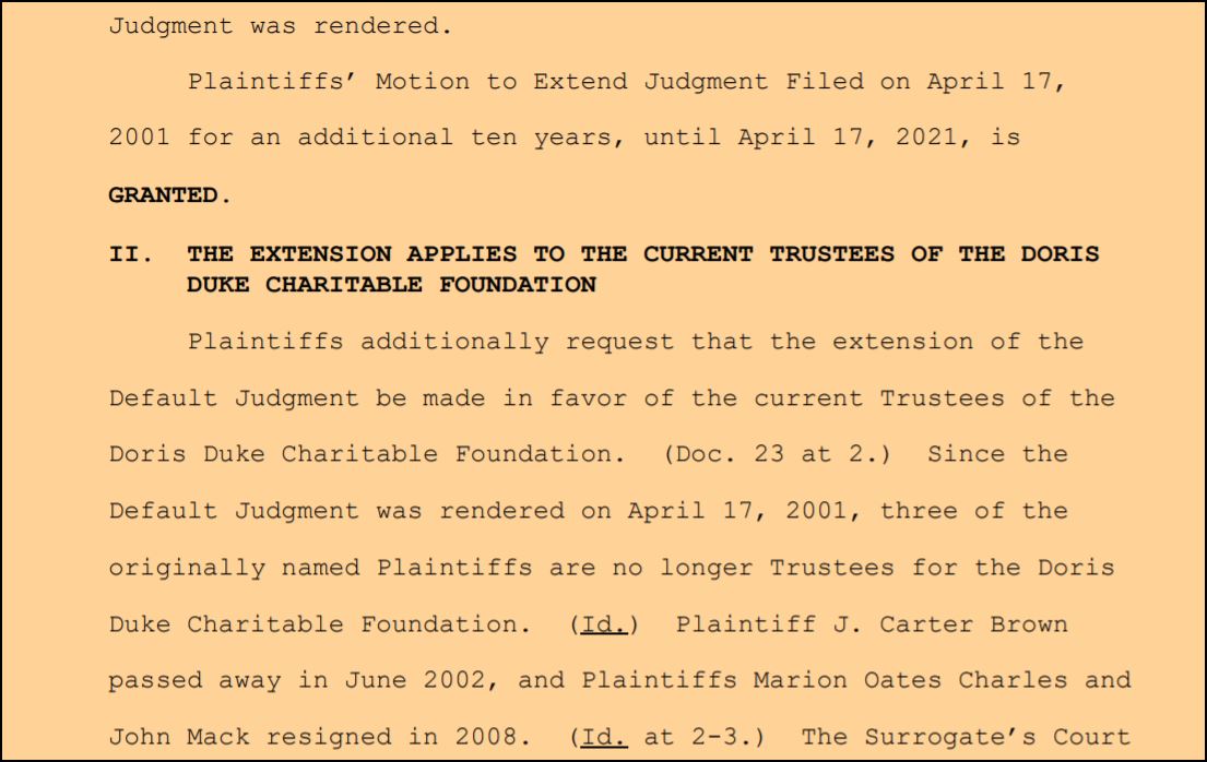  #Fauci still a trustee of the  #DorisDukeFoundation. Duke - big tobacco Duke? The foundation supports the arts, child care, environment & medical research. Why was an extension filed in 2011? Ten years after the original suit? The suit that keeps on giving?