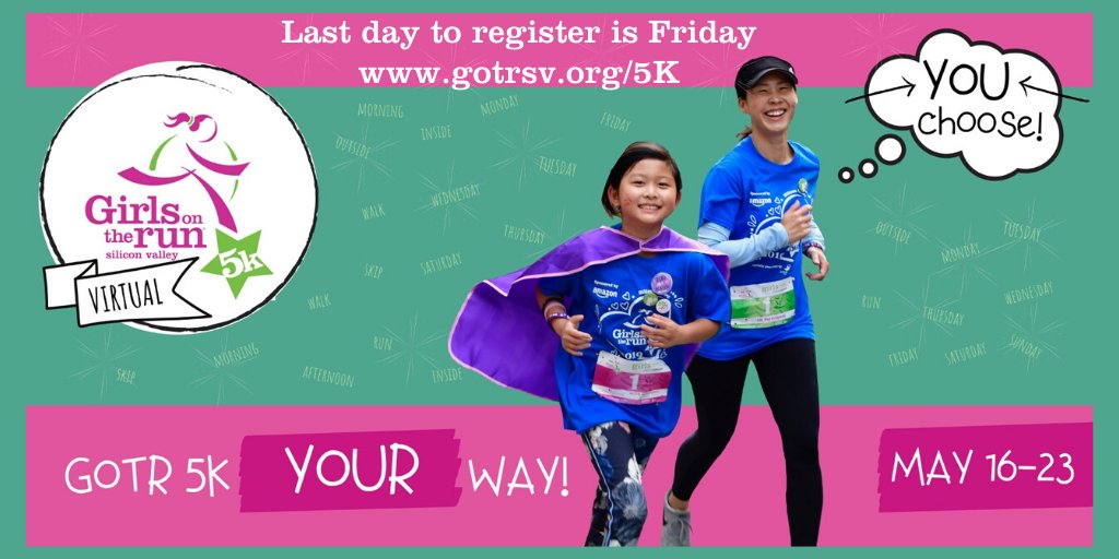 Final days to register! It's FREE! Sign up by Friday night and complete your event by Saturday. You choose the time, place, and distance. Join the fun! gotrsv.org/5K