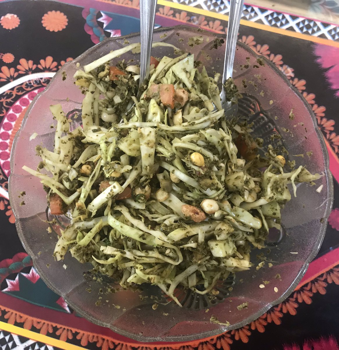 HimjaParekh's tweet photo. Mingalaba. Welcome to Myanmar. Khowsuey, Burmese tea leaf salad (Lahpet Thoke), Tohu thoke salad. Chickpea tofu also made at home. #FlavoursOfAsia One liberty, used cabbage instead of lettuce. Not available. #FirstAttempt #yummy https://t.co/TFG6OqOgXl