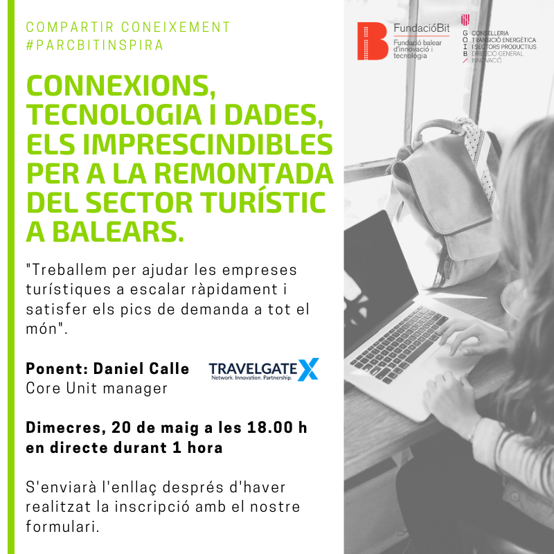 centre_bit's tweet photo. Demà a les 18h es realitzarà una sessió #webinar de #ParcBitInspira amb el ponent @arquio de @TravelgateX on es parlarà sobre els imprescindibles per la recuperació de les empreses turístiques de Balears: #connexions, #tecnologia i #dades
Inscripcions➡️ https://t.co/uj9da6pKK7 https://t.co/ZojdgQ36dU