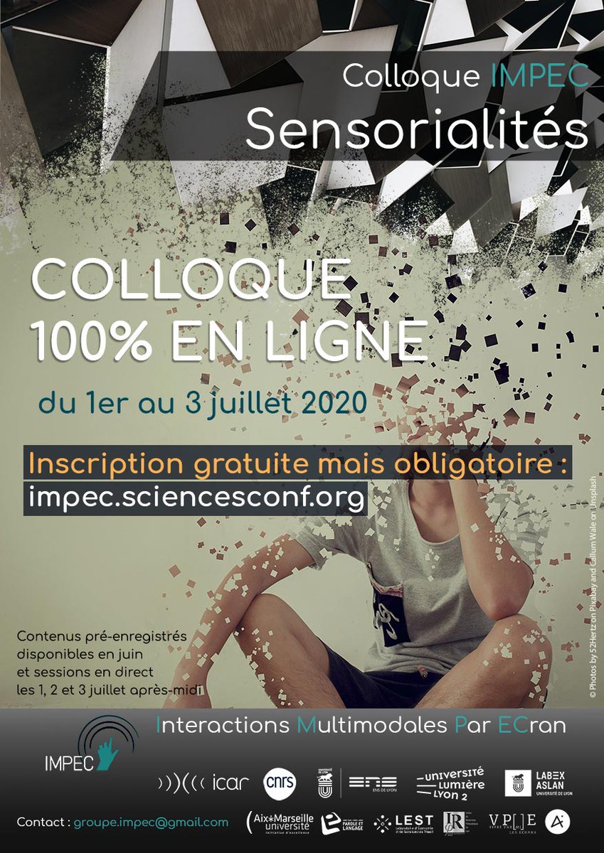 Du 1er au 3 juillet 2020, le colloque #IMPEC2020 du groupe @ImpecLyon aura pour thème les Sensorialités, et accueillera 3 conférencières et conférenciers pléniers : Palmyre Pierroux @pierroux, Paul Bruce McIlvenny, et Carey Jewitt @CareyJewitt

🖱impec.sciencesconf.org/resource/page/…