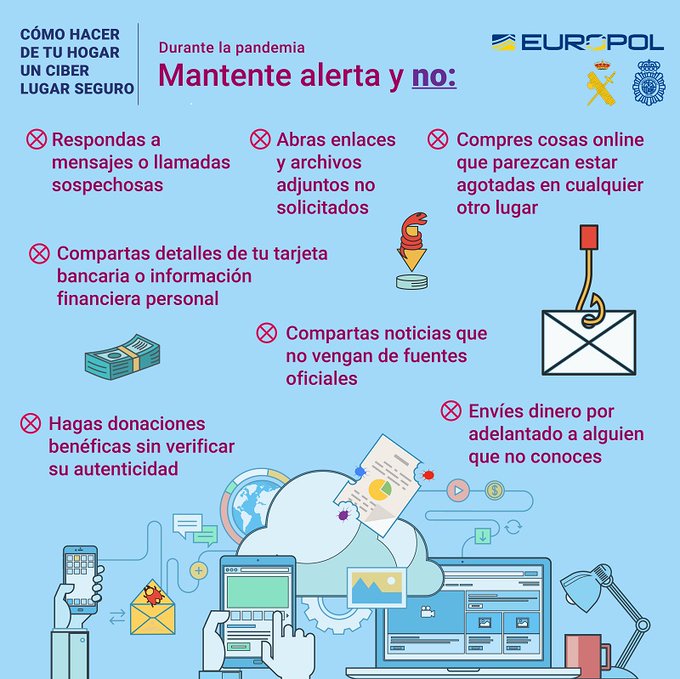dsn's tweet photo. #Ciberseguridad Consejos para hacer de tu hogar un ciber lugar seguro  ¡¡MANTENTE ALERTA!! @Europol @EC3Europol https://t.co/LfOGMNq0JS