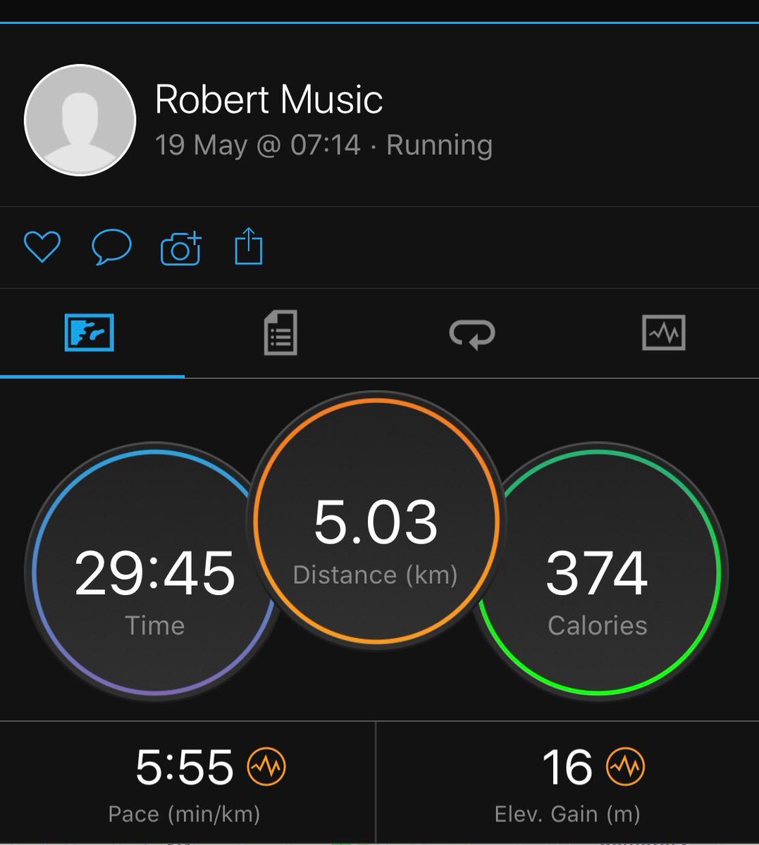 robmusic_'s tweet photo. First 5k under 30 mins. Feels good despite being a little cream krackered! #healthierbody #happiermind https://t.co/ie9YK8GrbM
