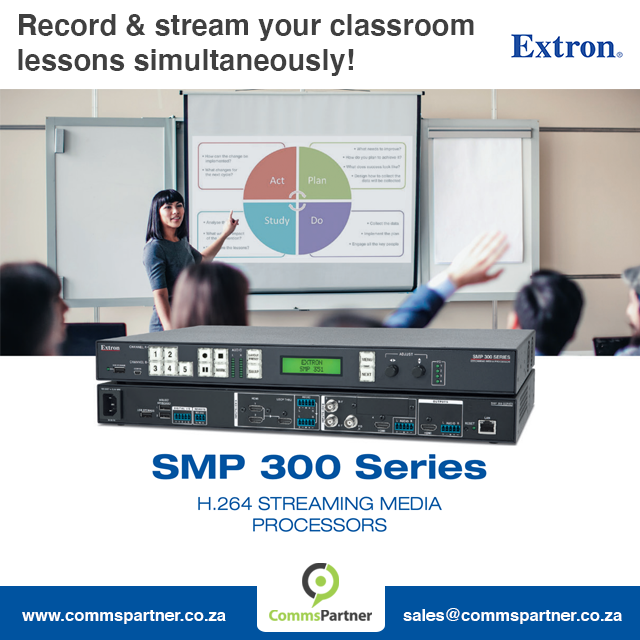 Commspartner's tweet photo. The Extron SMP 351 is a recording and streaming system for capturing and sharing video signals and presentations as recordings for streaming live to remote participants. Great for classroom, training room and presentation environments. 
Find out more https://t.co/5JqJOnEUZu https://t.co/n04ciMNghy
