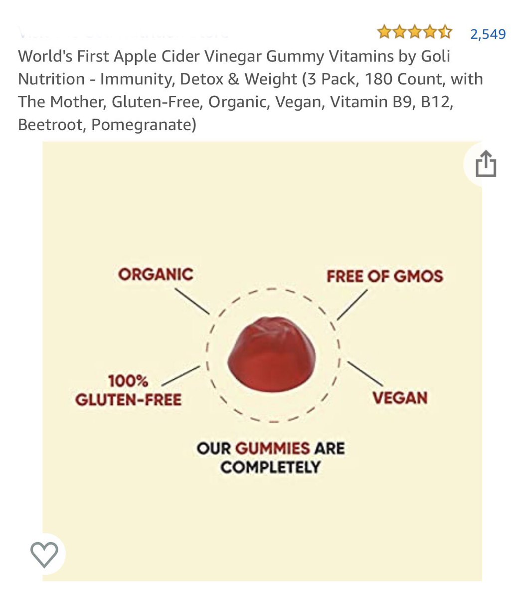 World's First Apple Cider Vinegar Gummy Vitamins by Goli Nutrition - Immunity, Detox &amp; Weight (3 Pack, 180 Count, with The Mother, Gluten-Free, Organic, Vegan, Vitamin B9, B12, Beetroot, Pomegranate) #beautiful #vitamins #miamiprivacy