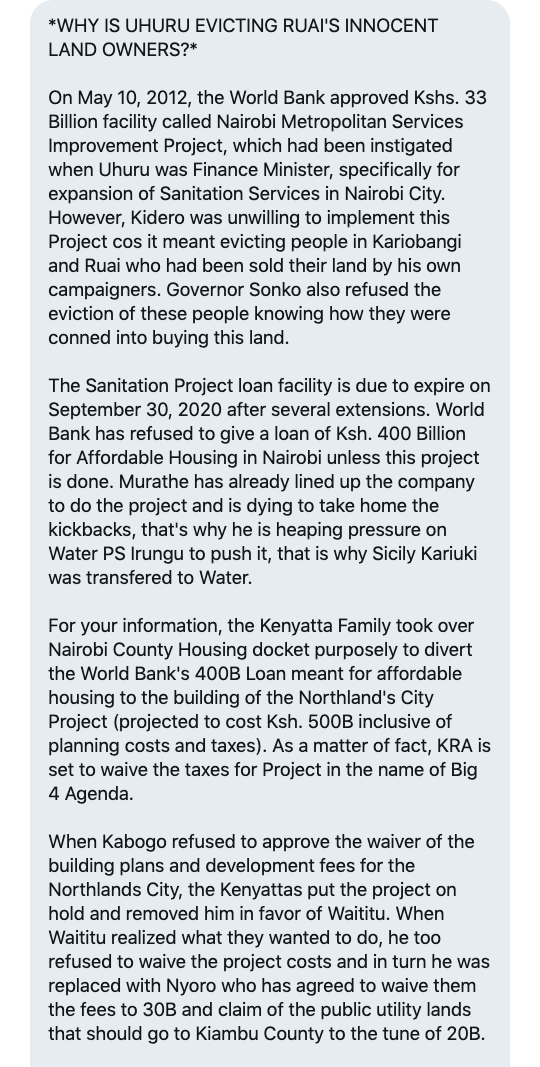 bonifacemwangi's tweet photo. Someone sent this via DM. RE: Ruai Evictions. @DavidNdii what's your take? https://t.co/HW9LHsO31C