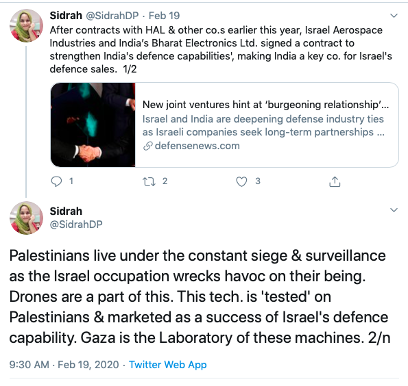 Sidrah has a lot of sympathy for Palestinians who are living under 'occupation'. She is an ardent supporter of anti-Semitic BDS movement. She endorses the Hamas war-cry 'from the river to the sea'. Meaning annihilation and extermination of Jews.