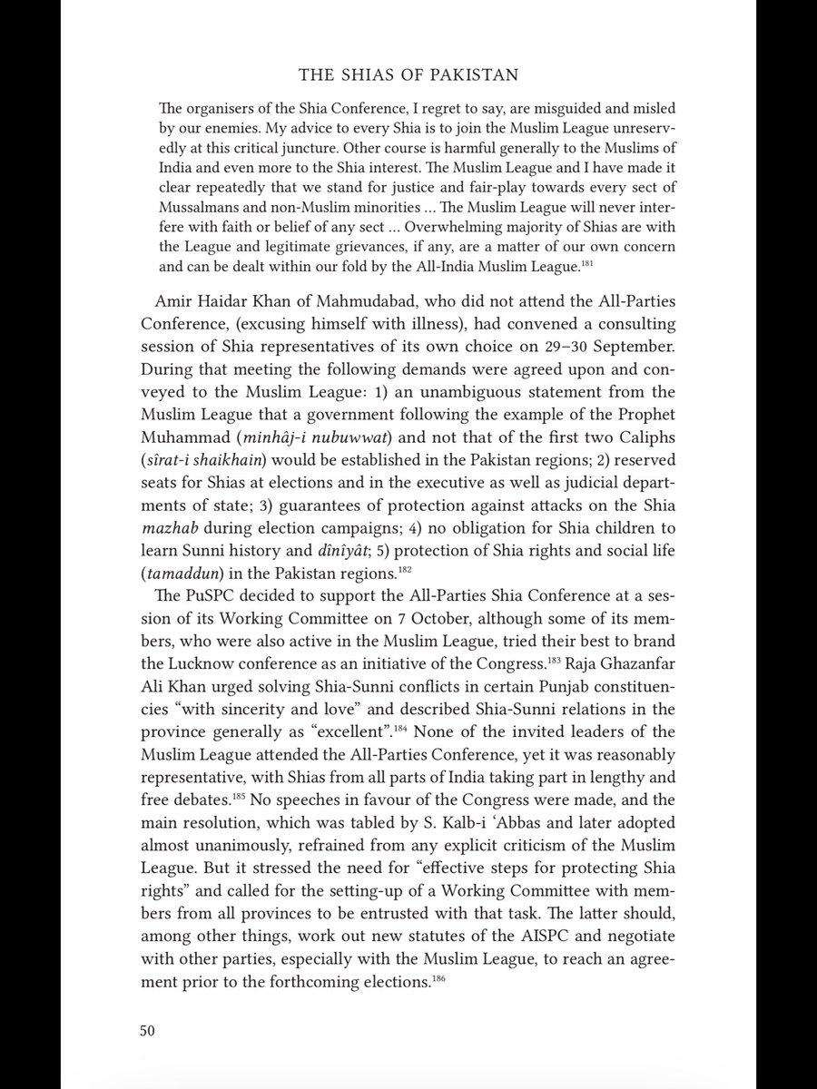 > against Shias during elections & guarantees for sufficient representation of Shias. In response, Jinnah warned of “improper” & “illogical” attempts to create divisions within the Muslim camp. In April 1945, Husainbhai Lalji, a Khoja Twelver Shia leader & merchant from Bombay,>