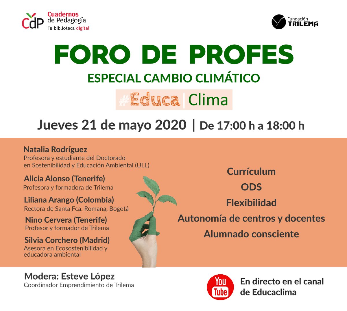 Educaclima's tweet photo. Una mayor autonomía de centros y docentes es fundamental para lograr integrar el Cambio Climático en las aulas ¿Quieres profundizar  sobre esto? Vente, en directo, al #ForodeProfes @trilemaedu @CuadernosP
¡Ponte la alarma! Mañana, a las 17 h. En ->
https://t.co/NSWMLF7trD https://t.co/W3VOKCPOCm