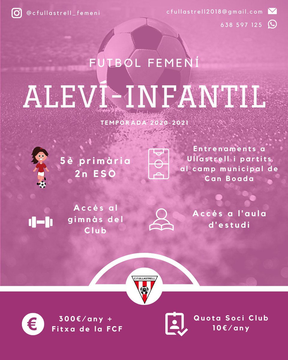 CFUllastrell's tweet photo. INSCRIPCIONS ALEVÍ-INFANTIL⚽️🔴⚪️
⚠️ Enguany les inscripcions es faran via internet.
.
🔗 https://t.co/LhTovlzeRM
.
Per a mes informació, podeu contactar amb nosaltres a través de:
.
📲 638 597 125
📩 cfullastrell2018@gmail.com https://t.co/5OIqUTlpMg