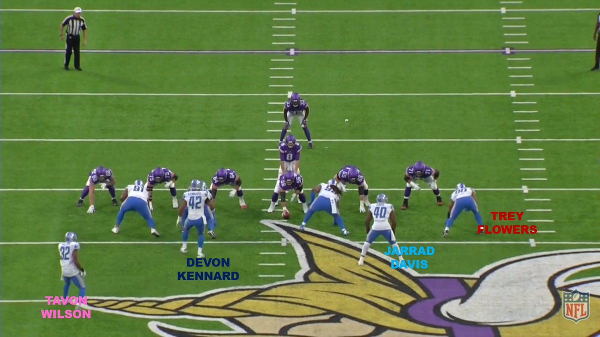 Here's later that drive.Kennard is playing off-ball LB here next to Jarrad Davis.A rare orthodox look for this defense.