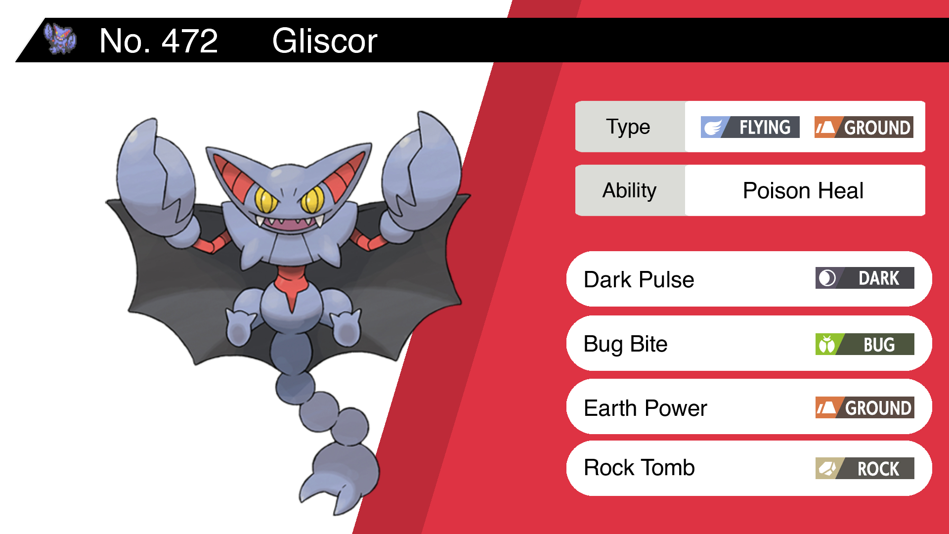 Random Pokemon Bot on X: “Gliscor Ability: Poison Heal Moves: Dark 