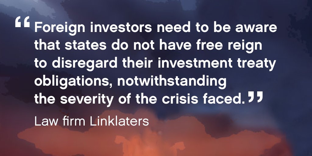  Bolivia & El Salvador took steps to ensure poor and  #COVID19 sick households have access to clean water for handwashing. But  #ISDS lawyers argue that foreign utility investors could challenge such measures because they ‘eliminated their revenue streams’.  #GlobalCall4Water