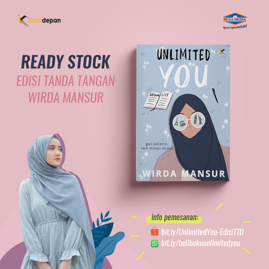 Ready Stock!

Buku Unlimited You edisi tanda tangan kak Wirda Mansur penerbit Kata depan.

Info pemesanan:
Shopee: bit.ly/UnlimitedYou-E…
WA: bit.ly/belibukuunlimi…

#WirdaMansur #UnlimitedYou #ShopeeID