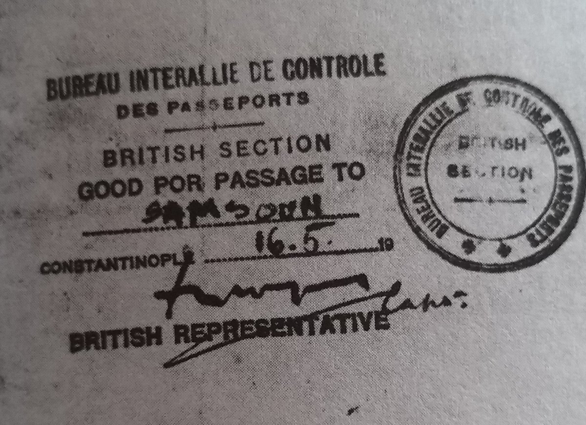 101 yıl önce Mustafa Kemal Paşa ‘nın Samsun’a gitmek için aldığı İngiliz vizesi. Unutanlara... #19MAYIS1919