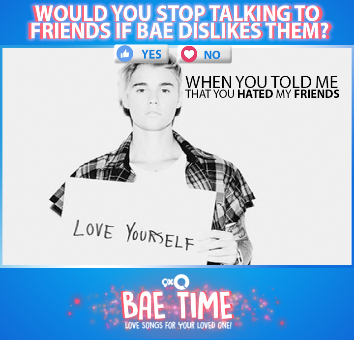 9XOIndia's tweet photo. Would you stop talking to your friends if Bae disliked them?
#9XOBaeTime https://t.co/AcW4dam6Y6
