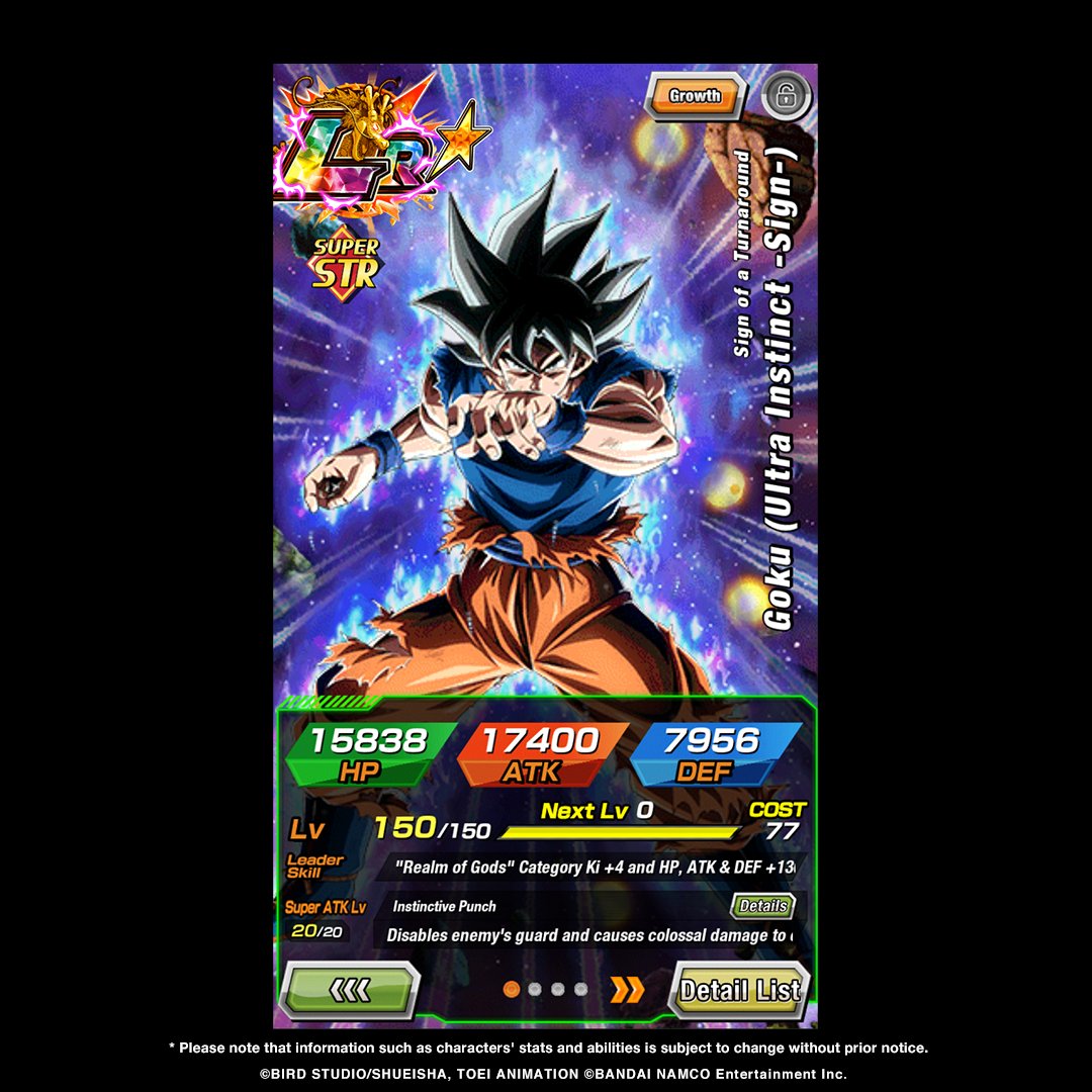 Dragon Ball Z Dokkan Battle On Twitter First Hand Information On Lr Sign Of A Turnaround Goku Ultra Instinct Sign S Stats