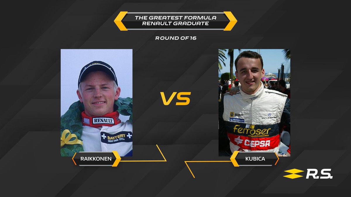 RenaultSeries's tweet image. We are now into the second half of the Greatest #FormulaRenault Graduate Round of 16 Draw. 

Kimi Räikkönen 🇫🇮 vs Robert Kubica 🇵🇱, vote now! 

👉 formulerenault.com/round-of-16-ra…