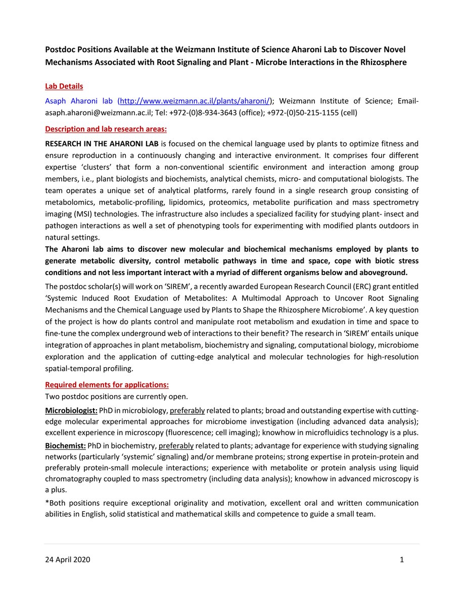 Elisa Korenblum (@elisakorenblum) on Twitter photo Great opportunity for Postdoc candidates - <a href="/AsaphAharoni/">asaph aharoni</a> Lab, Weizmann Institute of Science, to work on #root #signaling and #PlantMicrobeInteractions in the #rhizosphere Great opportunity for Postdoc candidates - <a href="/AsaphAharoni/">asaph aharoni</a> Lab, Weizmann Institute of Science, to work on #root #signaling and #PlantMicrobeInteractions in the #rhizosphere