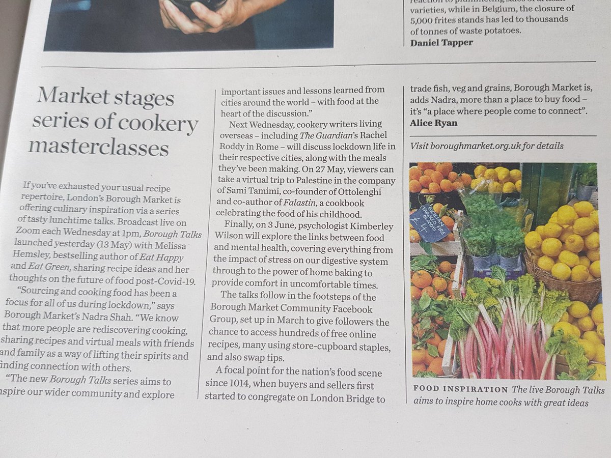 whirldsweets's tweet photo. Great to see this article in this week's @waitrose Weekend. @boroughmarket have organised some fantastic live food talks every Wednesday @ 1pm live on @zoom_us Check out https://t.co/T6DLM5ppx5 for more details. 😍👏
#boroughmarket #cookinginspo #keepingyouconnected https://t.co/BXOiHdclLb
