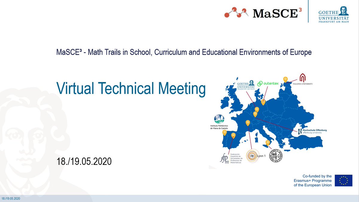 mathcitymap's tweet image. Greetings from the virtual space by the #MaSCE³ technical team 👋 We are talking about the next developments for #MathCityMap, offering teachers even more possibilites for their #mathtrails 🧮 🌳📝
@kmkpad @Erasmus_DAAD @EUErasmusPlus @Erasmus_Project