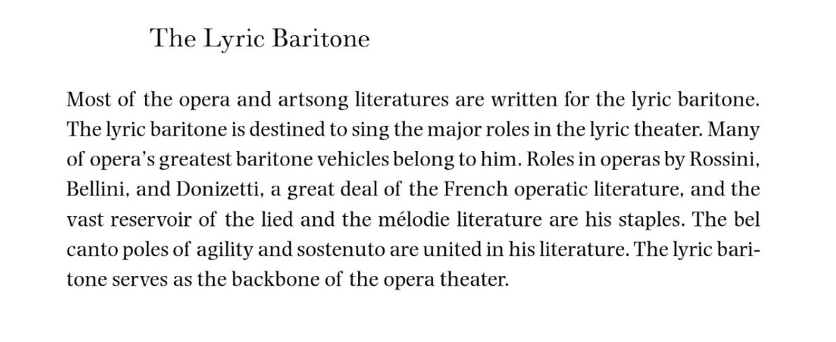 There’s always room for potential in case Taehyung may want to explore this in the future. Some texts from academia about the classical lyric baritone: Richard Miller on lyric b. roles from “Securing Baritone, Bass-Baritone, and Bass Voices”: