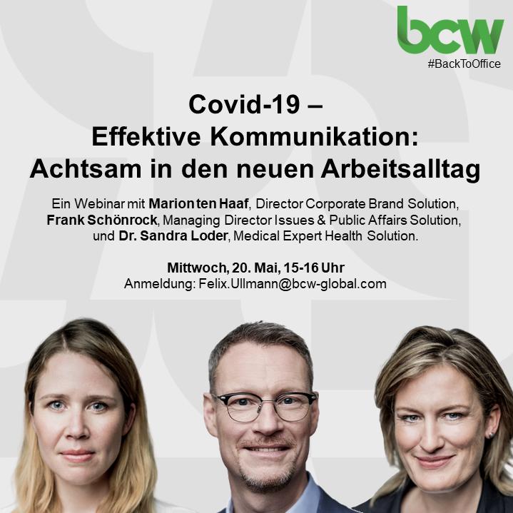 Deutschland bereitet sich auf die Rückkehr ins Office vor. Wir bei @BCWGermany greifen in den nächsten 14 Tagen das Thema #BackToOffice als #Themenwochen auf. Unter anderem organisieren wir ein Webinar dazu. Wer dabei sein möchte? E-Mail schicken reicht.