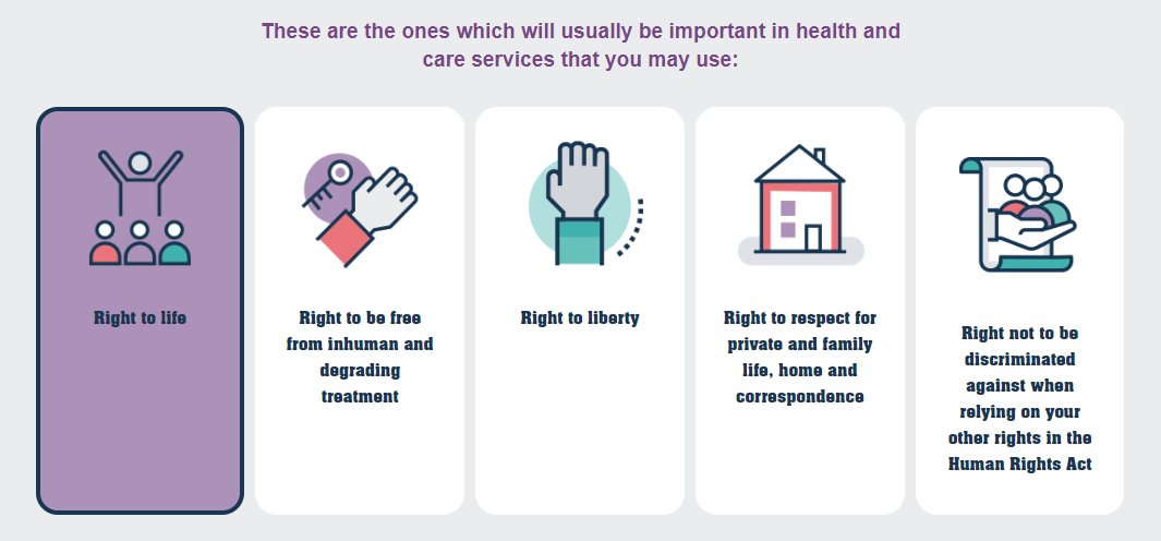  Know Your Human Rights has information on UK human rights law, important for independent living, including the rights to life, to not be harmed, to liberty, to family and private life (including having a say), and to not be discriminated against.  https://knowyourhumanrights.co.uk/human-rights/what-rights-do-i-have/