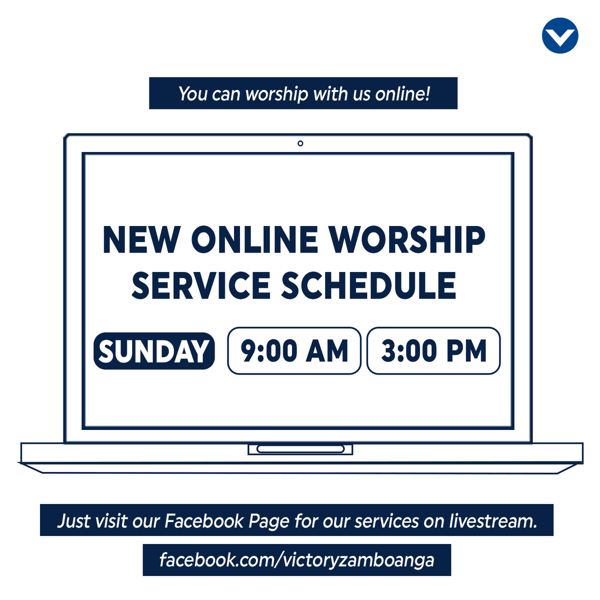 VictoryZambng's tweet photo. New Online Worship Service Schedule!

Starting this Sunday, May 24, our online services will be at 9 AM and 3 PM. Just visit our Facebook Page for our services on livestream. 'See' you online! https://t.co/F3K7BzkxLH
