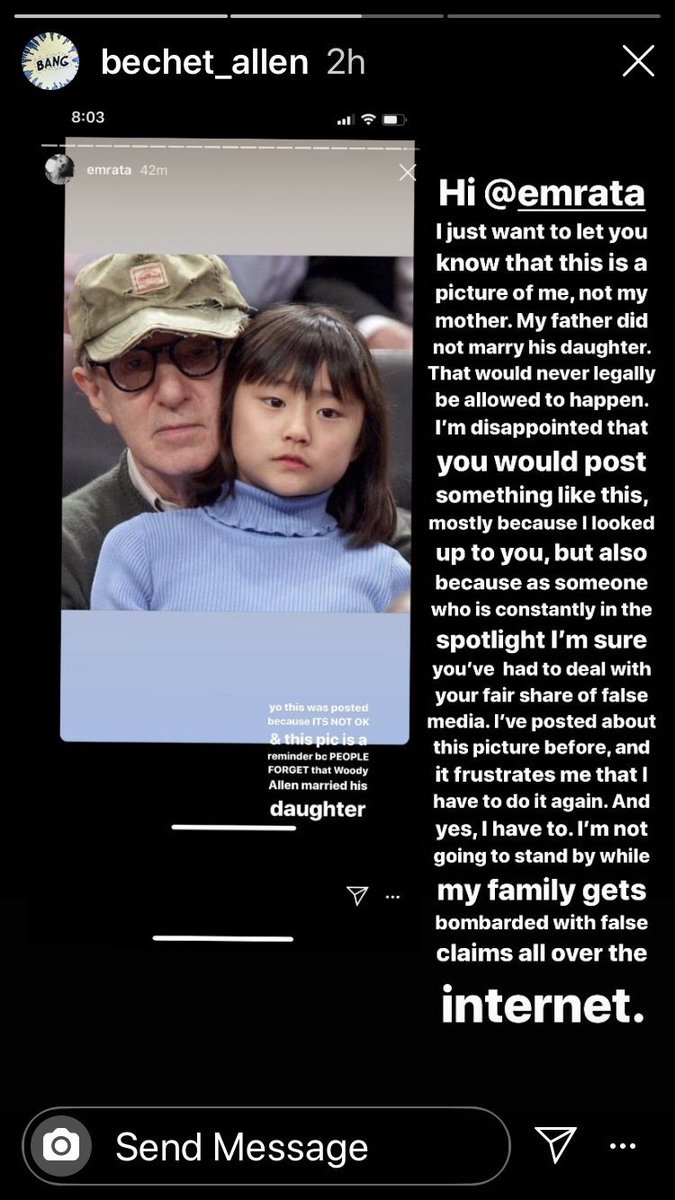 heisenchester's tweet image. emrata qui poste cette photo de woody allen pour dénoncer le fait qu'il ai marié sa fille adoptive alors que sur cette photo c'est son autre fille adoptive qu'il a adopté avec sa fille qu'il a marié
