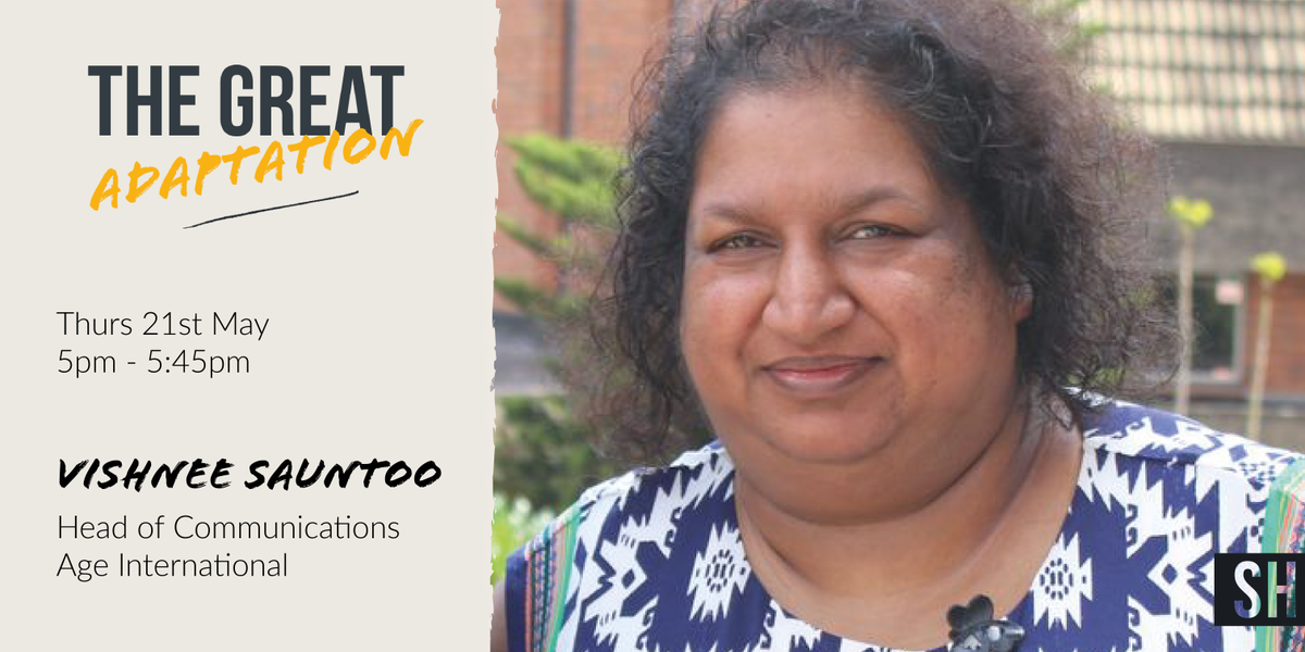 Age_Int's tweet photo. Join our very own Head of Comms @vishnee this week for the #GreatAdaptation discussion on how the international development sector can move forward after #COVID19 https://t.co/6QBYvrSesT https://t.co/nDH8uyh7UG