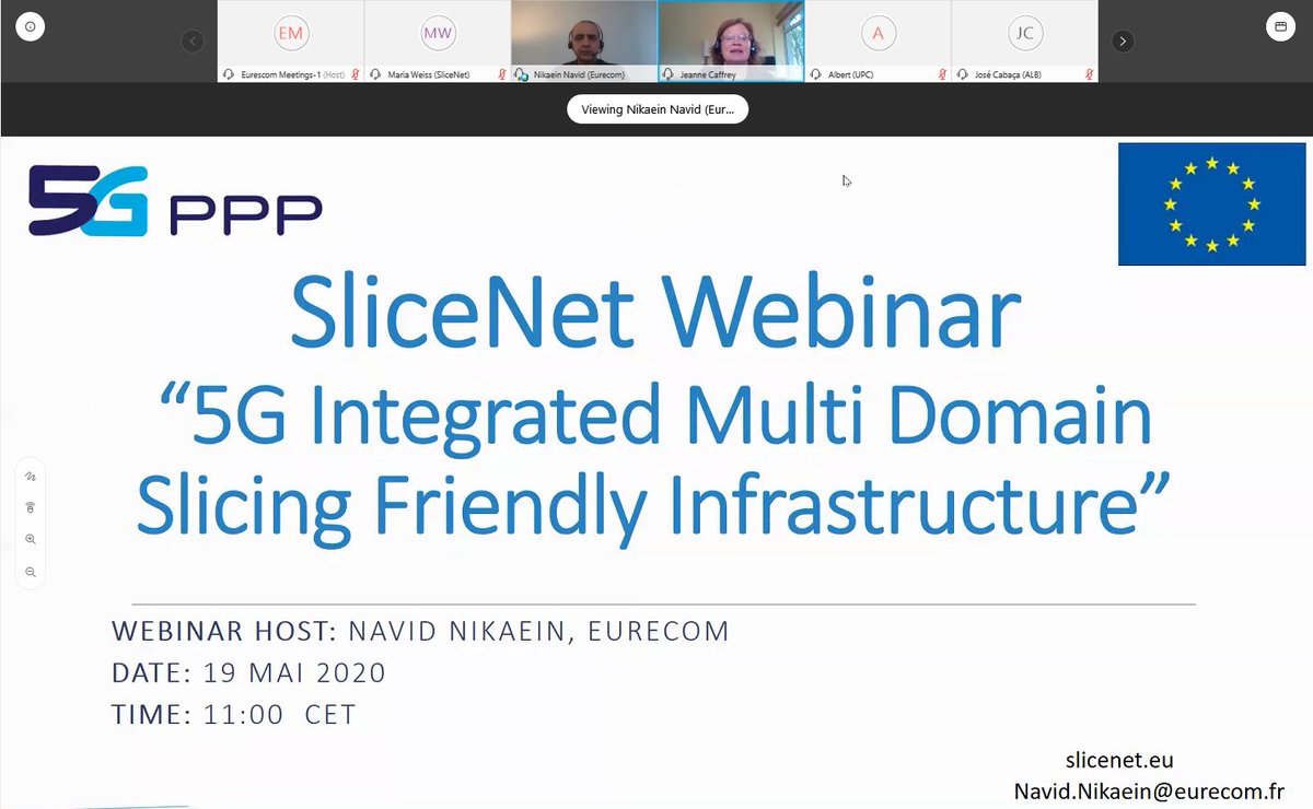 Just started - seventh 5G Network Slicing Webinar with Navid Nikaein from EURECOM, who presents '5G Integrated Multi-Domain Slicing Friendly Infrastructure'.
slicenet.eu/slicenet-5g-we…
#5G #networkslicing #SliceNetwebinar #ICT #H2020 <a href="/5GPPP/">5GPPP</a>