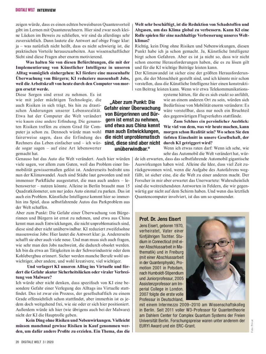 jenseisert's tweet photo. An interview about the state of affairs in #machinelearning and #quantumcomputing in the #DigitaleWelt magazine, relating to efforts in the @BMWi_Bund funded #PlanQK (@QkPlan) network and the #MATHplus excellence cluster within the @BerlinUAlliance. https://t.co/KGVRS5ah4t