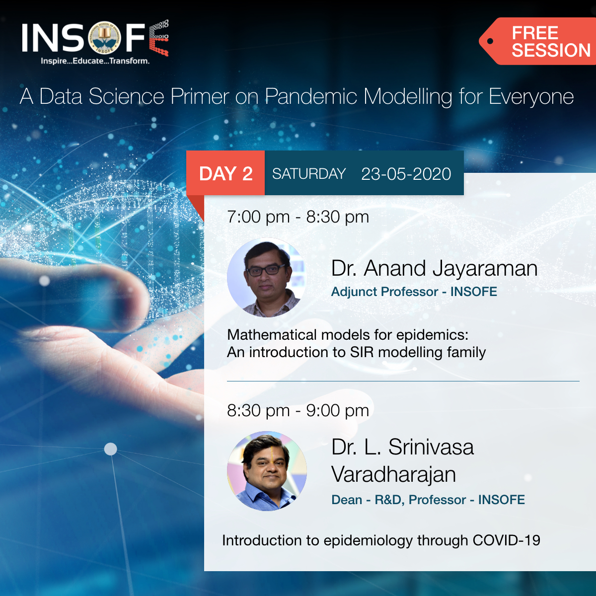 upGrad_INSOFE's tweet image. Day 2 of the Course for &quot;A Data Science Primer on Pandemic Modelling for Everyone&quot;, two more insightful hours.

Click on the link below and enrol in advance for this 6-hour course:
bit.ly/2WDF0Uo 

#INSOFE #datascience #datasciencesession #pandemic #analytics