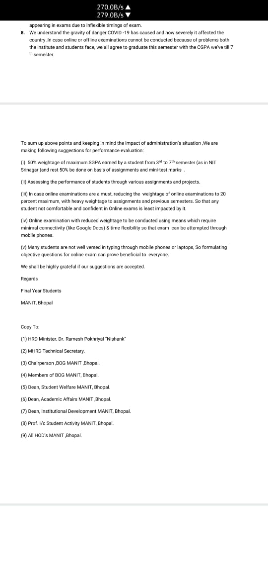 NITBVoice's tweet photo. #MANITSaysNoExams
#PromoteFinalYearStudents
#MHRDListenToUs

This is the letter we had mailed to concerned authorities of College. 
Please use above hashtags and seek for justice. https://t.co/6DPoM5so4y