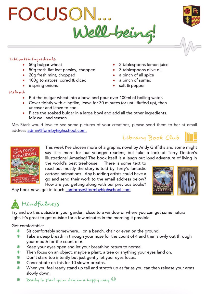 FormbyHigh's tweet photo. Here is the first instalment of this week’s ‘Focus on Well-being’ newsletter https://t.co/HpAfSXbHmH