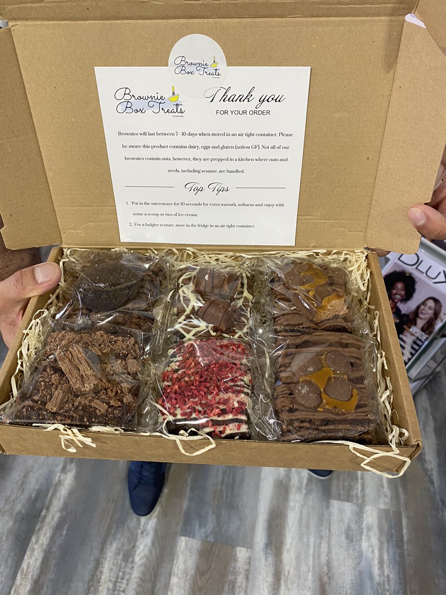 DWSolicitors's tweet photo. Pritesh and Nabiilah received an amazing box of brownies through the post today as a thank you from a client! 😋😍 https://t.co/q9hzn6vWH3