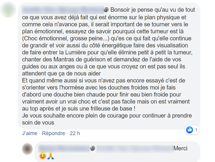 Bon là on entre dans le processus de culpabilisation habituel : "si vous êtes malade, ce n'est pas pour rien... laissez entrer un peu la lumière en vous."