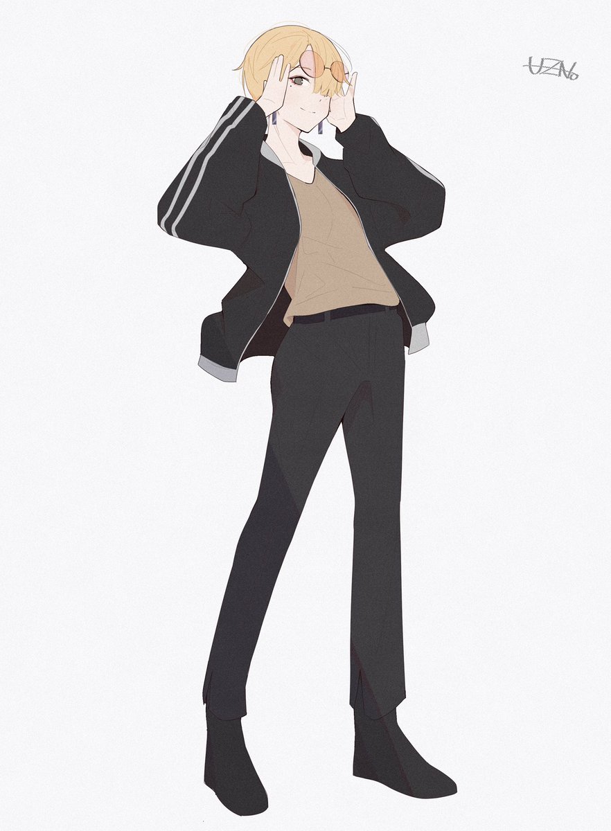 solo jacket blonde hair pants black pants full body white background  illustration images