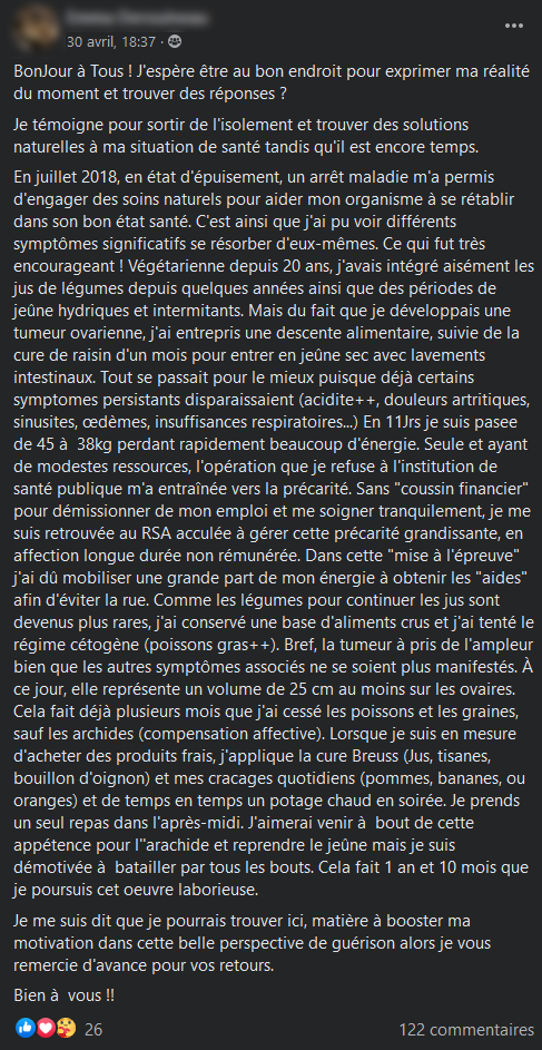 Voici l'intégralité du message qu'elle a posté le 30 avril 2020.